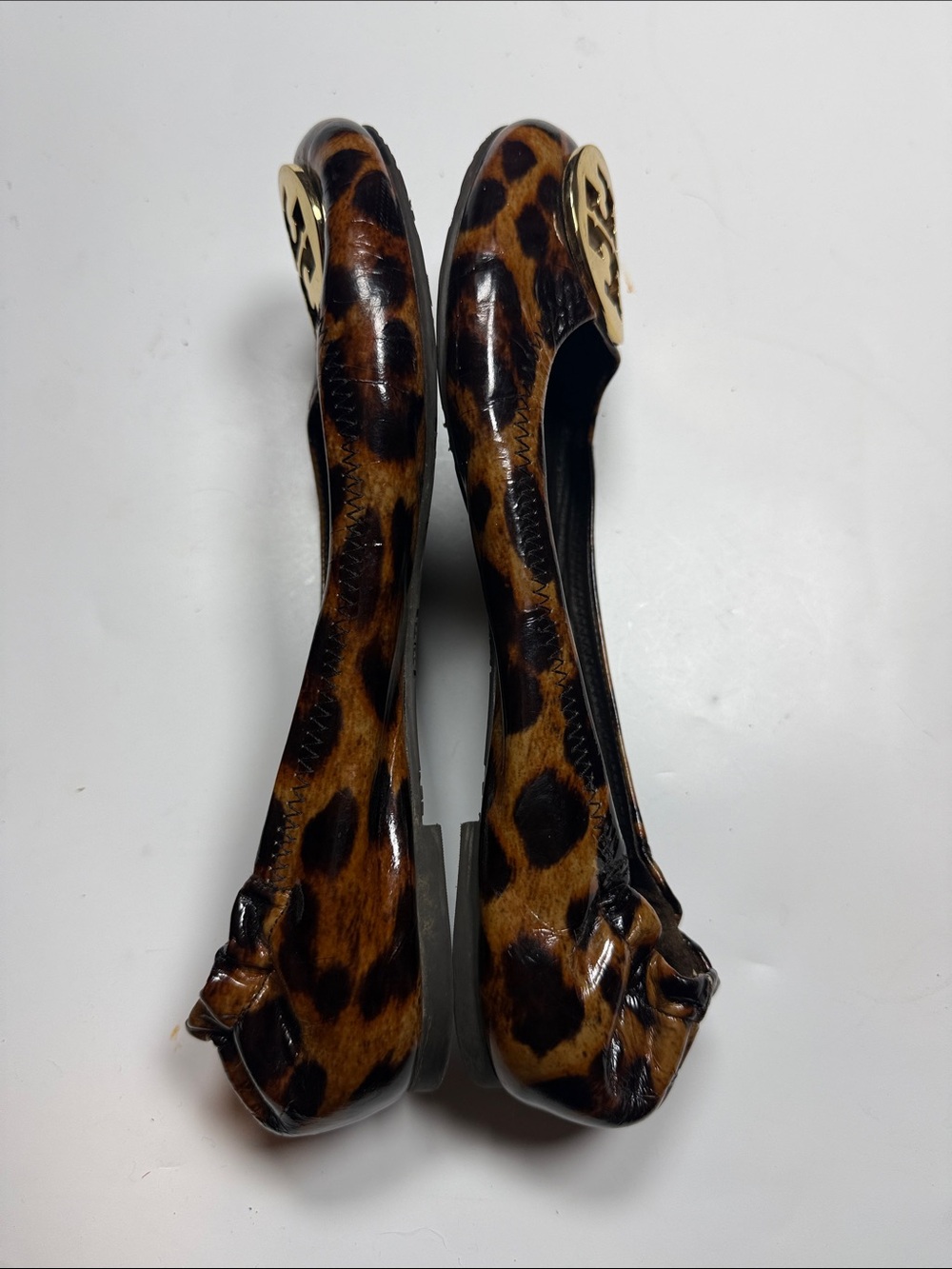 Tory Burch Patent Leather Leopard 'Reva' Ballet Flats S-555 Sz 8.5 - Picture 4 of 8